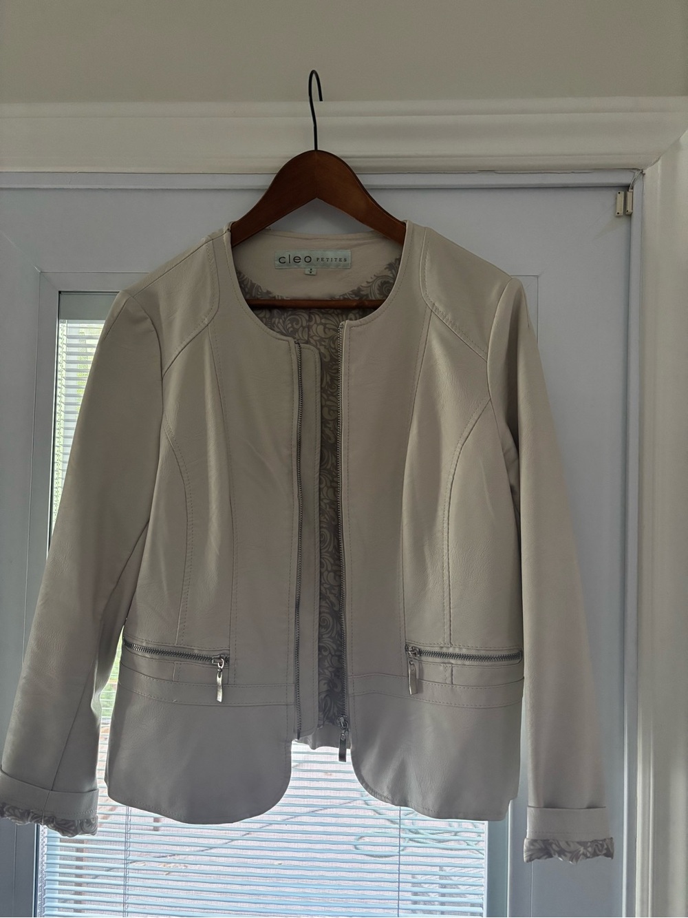 Cleo Light Cream Faux Leather Zip Jacket